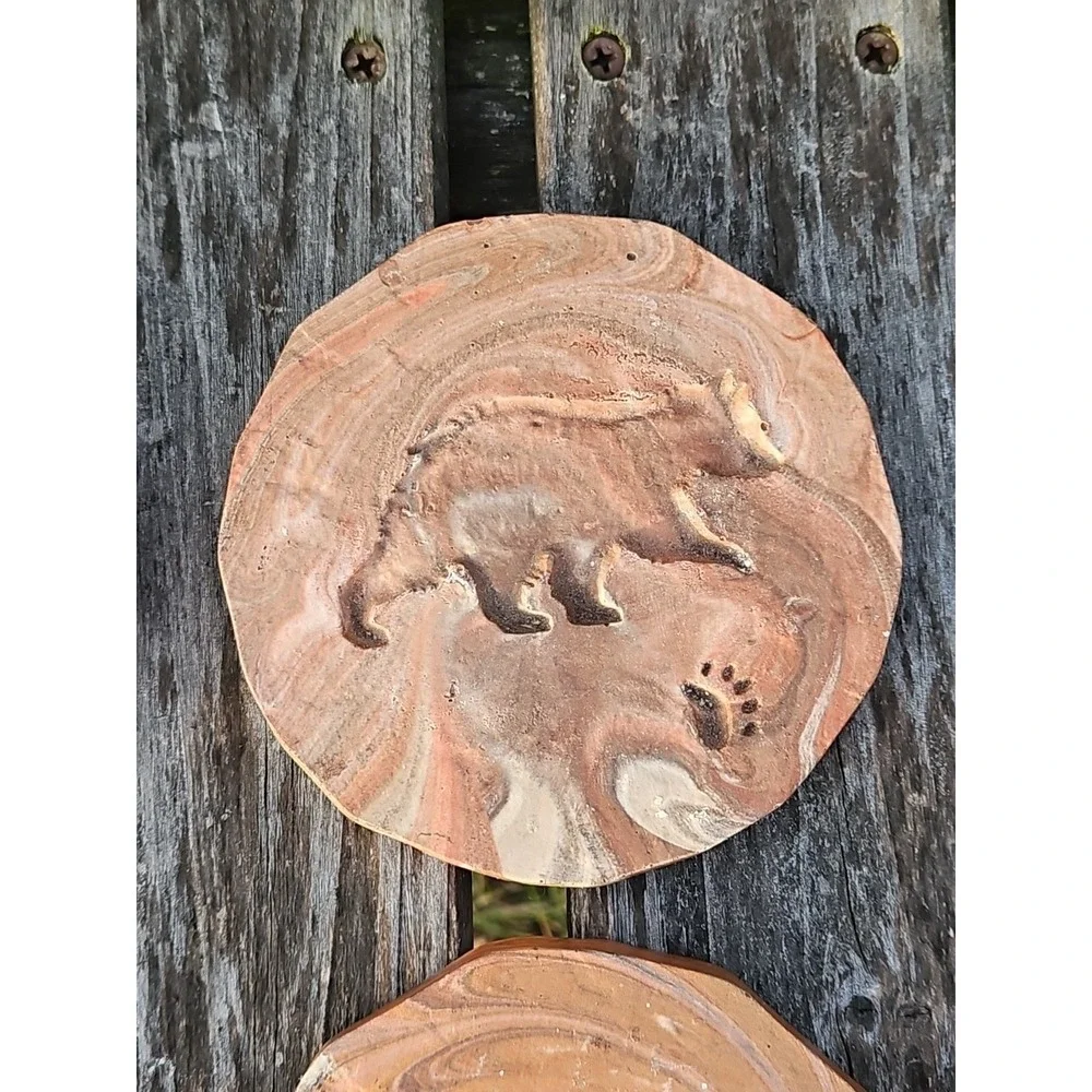 BEAUTIFUL Cherokee Artist Greg Kickingbird Clay Pottery Coasters Set Of 4